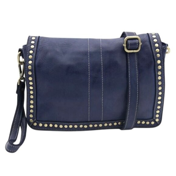 Bolsa Nova Marisa Navy Leather Crossbody Handbag Removable Straps & Studded Trim - Picture 1 of 9
